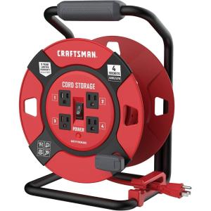 CRAFTSMAN Retractable Extension Cord Reel 1 Ft. with 4 Outlets, Cable Management & Heavy Duty 14AWG SJTW Cable(1 ft)