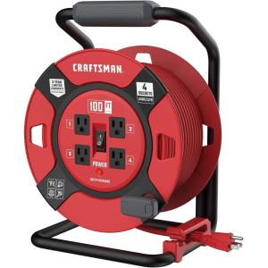 CRAFTSMAN Retractable Extension Cord Reel 1 Ft. with 4 Outlets, Cable Management & Heavy Duty 14AWG SJTW Cable(100 ft)