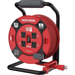 CRAFTSMAN Retractable Extension Cord Reel 1 Ft. with 4 Outlets, Cable Management & Heavy Duty 14AWG SJTW Cable(50 ft)