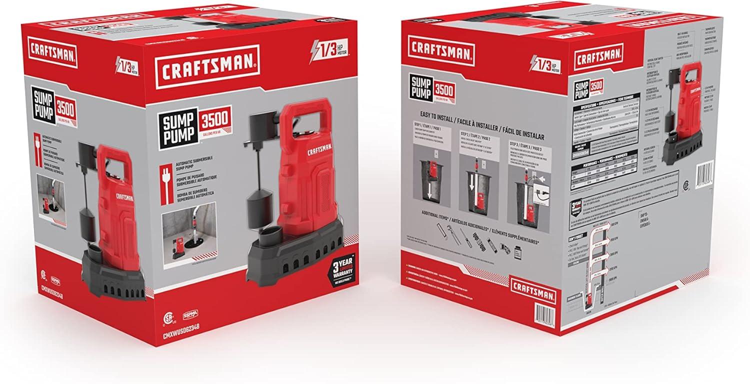image:imageCRAFTSMAN 12 HP Auto Thermoplastic Submersible Sump Pump Vert Pumps up to 4000 GPH13 HP