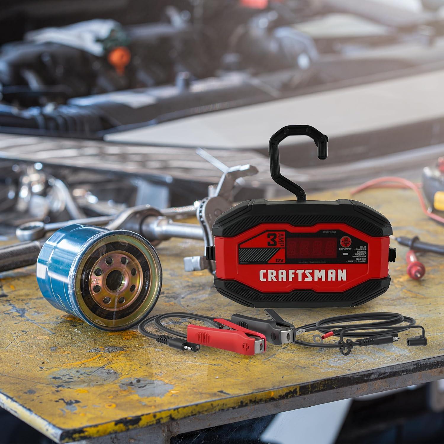 image:imageCRAFTSMAN Battery Charger and Maintainer CMXCESM260 3in1 Fully Automatic 3 Amps 12 Volt for Motorcycle Car SUV Truck and Marine Batteries