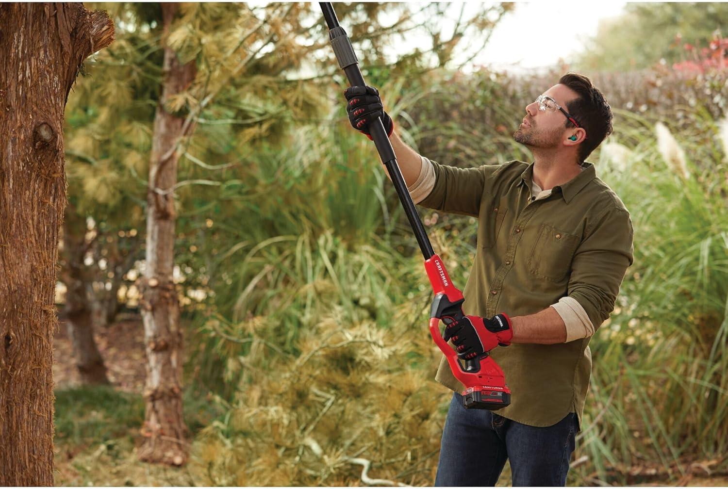 image:imageCRAFTSMAN V20 Cordless Pole Saw 14Foot Battery and Charger Included Pole Saws for Tree Trimming Up to 325 Cuts per Charge 40Ah Electric Tree Trimmer CMCCSP20M1Pole Saw Kit with 4Ah Battery