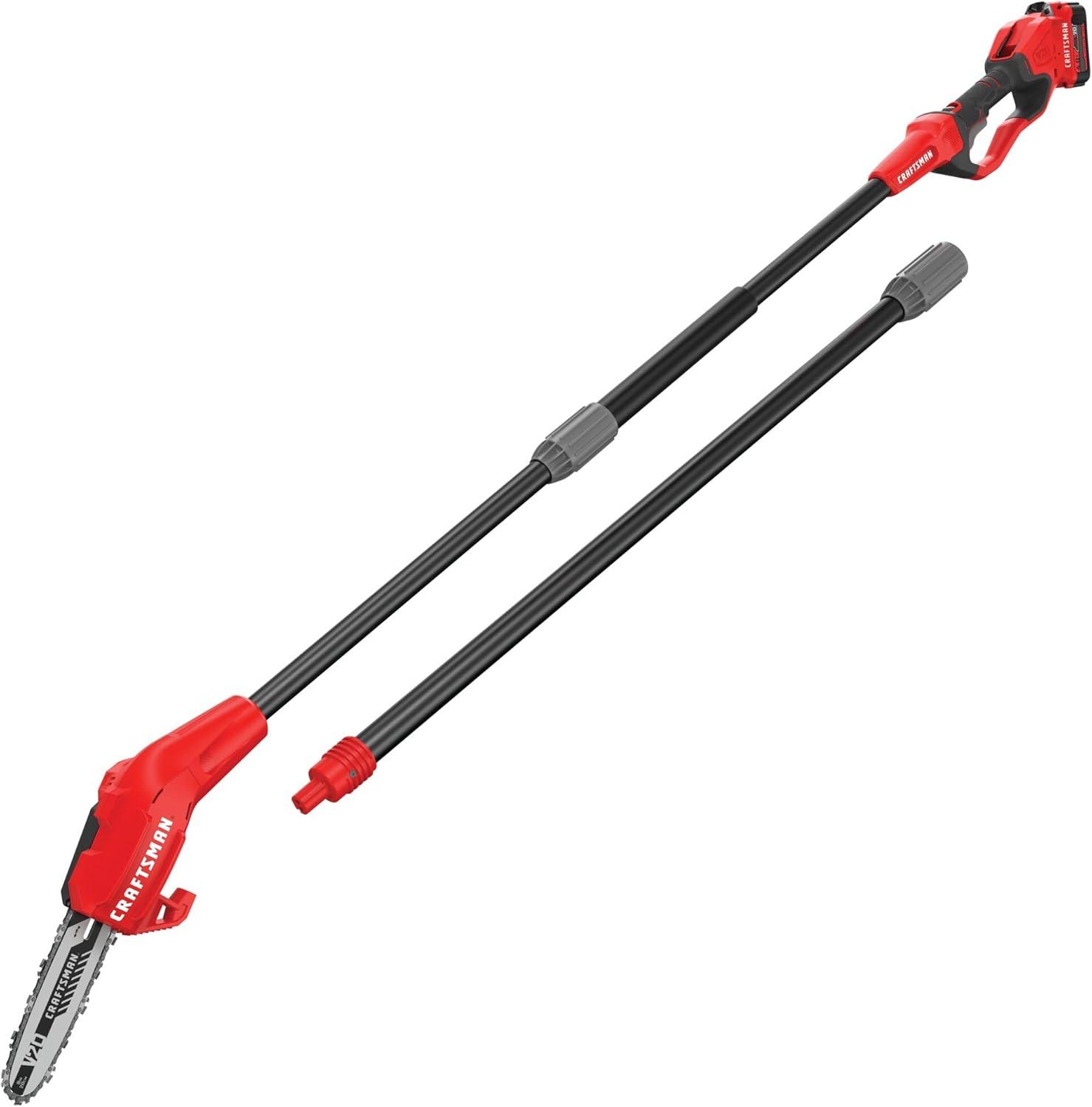 image:imageCRAFTSMAN V20 Cordless Pole Saw 14Foot Battery and Charger Included Pole Saws for Tree Trimming Up to 325 Cuts per Charge 40Ah Electric Tree Trimmer CMCCSP20M1Pole Saw Kit with 4Ah Battery