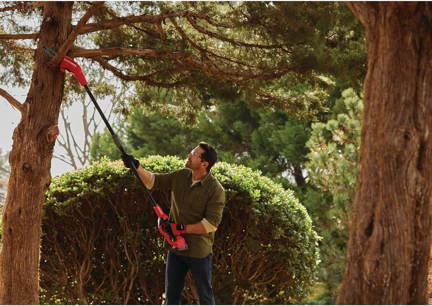 image:imageCRAFTSMAN V20 Cordless Pole Saw 14Foot Battery and Charger Included Pole Saws for Tree Trimming Up to 325 Cuts per Charge 40Ah Electric Tree Trimmer CMCCSP20M1Pole Saw Kit with 4Ah Battery