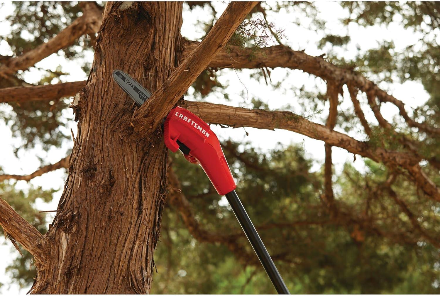 image:imageCRAFTSMAN V20 Cordless Pole Saw 14Foot Battery and Charger Included Pole Saws for Tree Trimming Up to 325 Cuts per Charge 40Ah Electric Tree Trimmer CMCCSP20M1Pole Saw Kit with 4Ah Battery