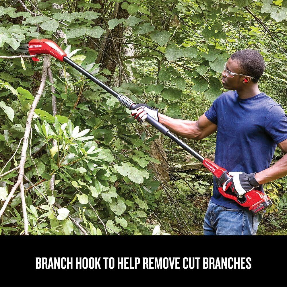 image:imageCRAFTSMAN V20 Cordless Pole Saw 14Foot Battery and Charger Included Pole Saws for Tree Trimming Up to 325 Cuts per Charge 40Ah Electric Tree Trimmer CMCCSP20M1Pole Saw Kit with 4Ah Battery