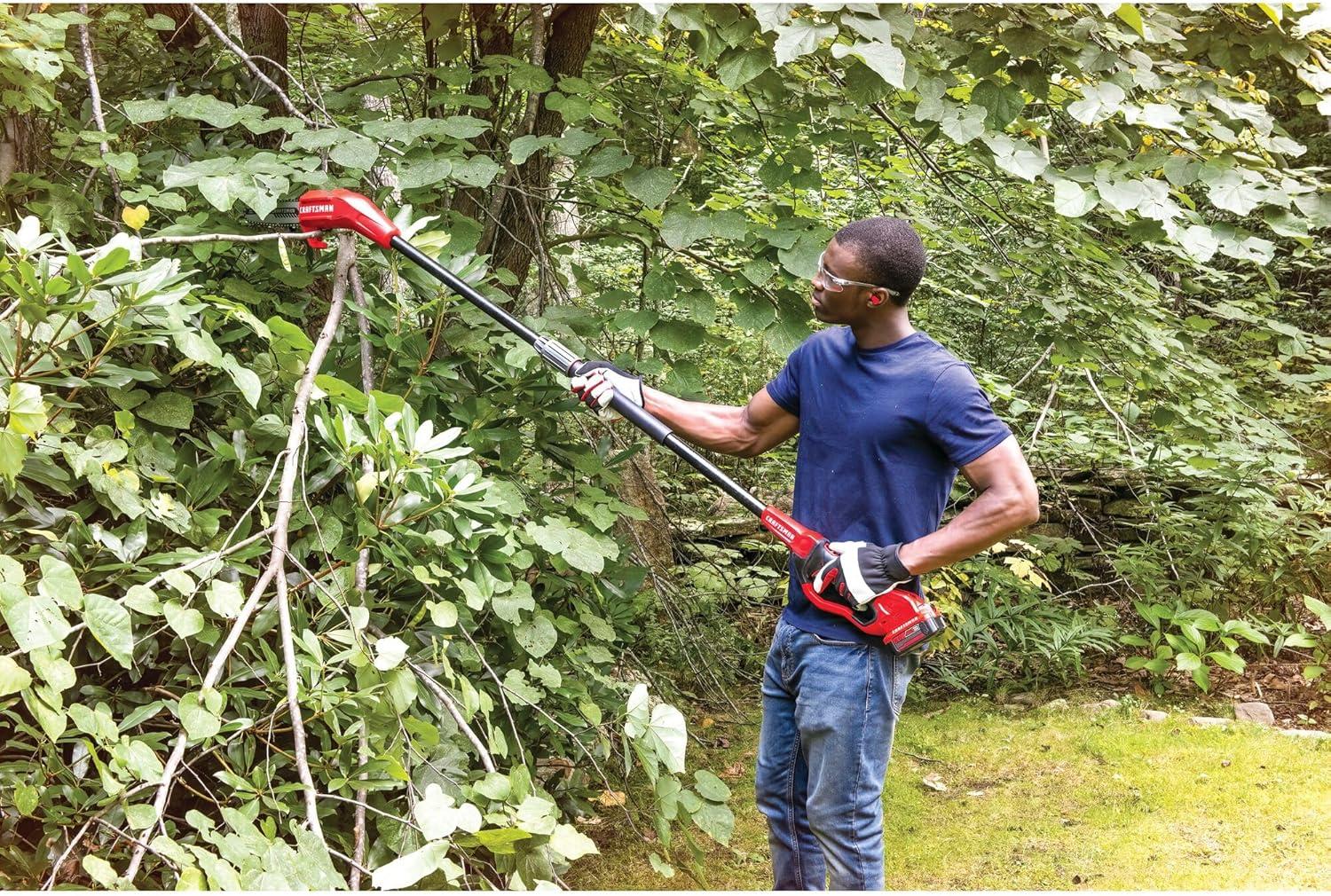 image:imageCRAFTSMAN V20 Cordless Pole Saw 14Foot Battery and Charger Included Pole Saws for Tree Trimming Up to 325 Cuts per Charge 40Ah Electric Tree Trimmer CMCCSP20M1Pole Saw Kit with 4Ah Battery