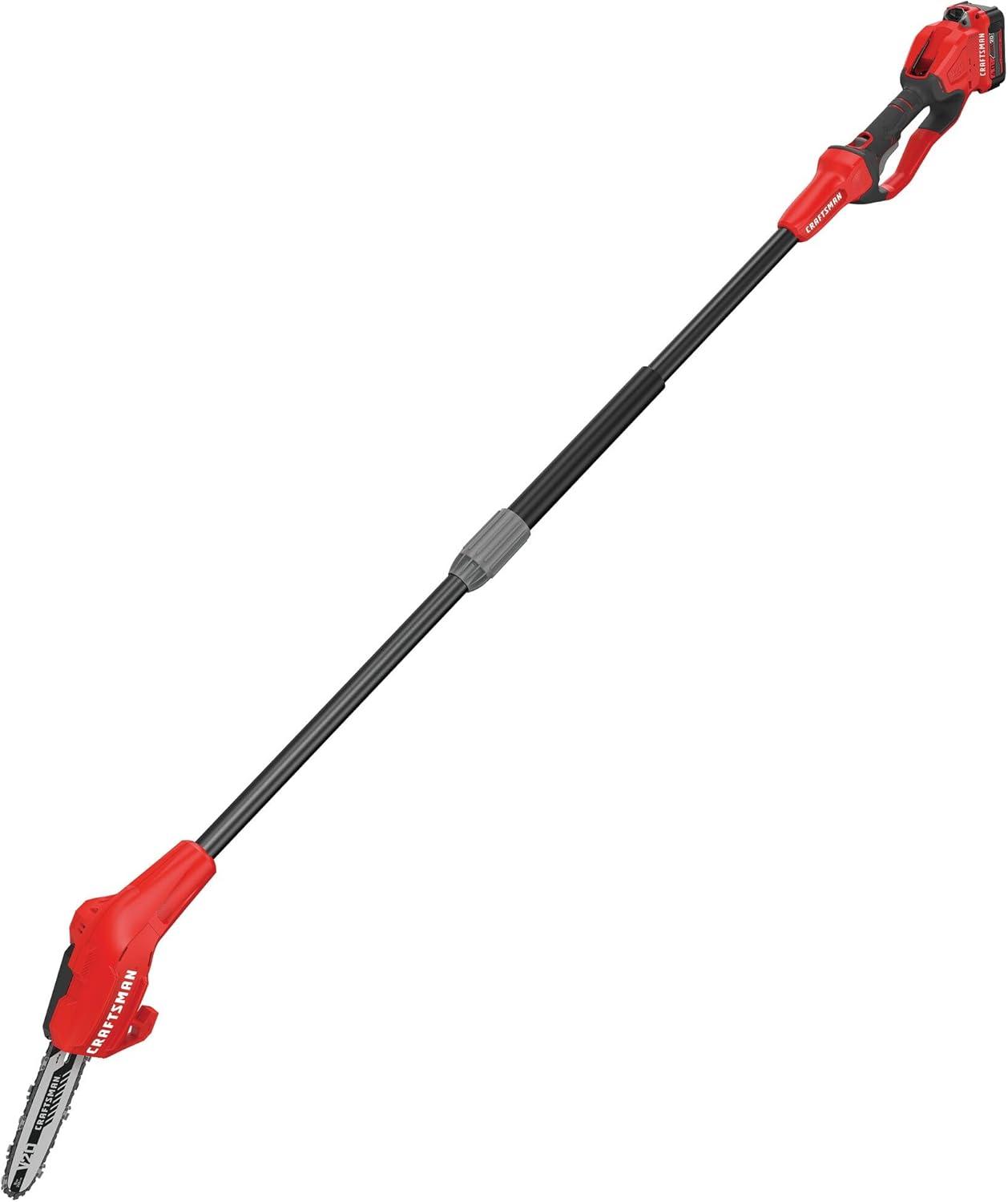 image:imageCRAFTSMAN V20 Cordless Pole Saw 14Foot Battery and Charger Included Pole Saws for Tree Trimming Up to 325 Cuts per Charge 40Ah Electric Tree Trimmer CMCCSP20M1Pole Saw Kit with 4Ah Battery