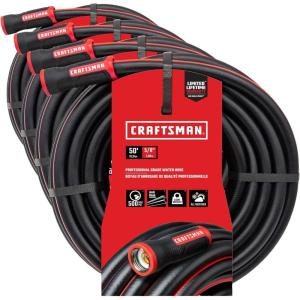 Craftsman Heavy Duty Professional Grade Black Garden Hose, 100 Feet x 5/8 Inch(50 Ft (Pack of 4))