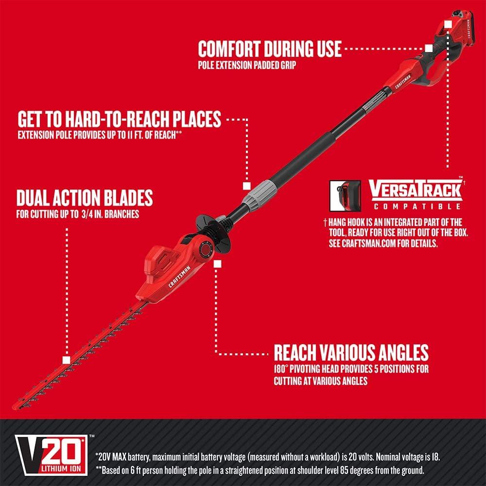 image:imageCRAFTSMAN CMCPHT818B V20 Cordless Pole Hedge Trimmer 18in Tool OnlyTrimmer