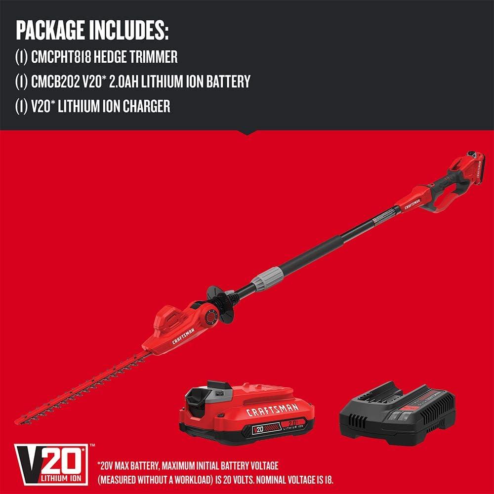 image:imageCRAFTSMAN CMCPHT818B V20 Cordless Pole Hedge Trimmer 18in Tool OnlyTrimmer