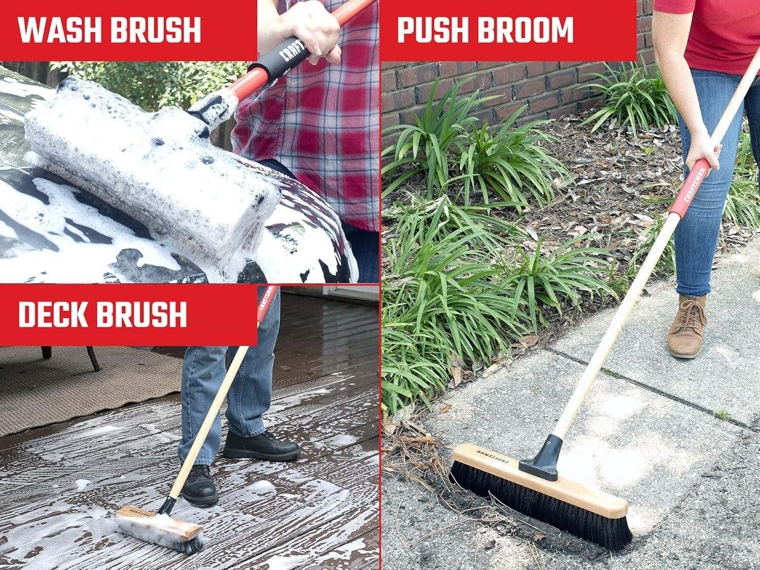 image:imageCRAFTSMAN CMXMKIT0080 3Piece Heavy Duty Cleaning Tool Set with 10 inAllSurface Wash12 in Scrubbing Deck Brush amp 18 in Push Broom Brown3Piece Seasonal CleanUp Pack