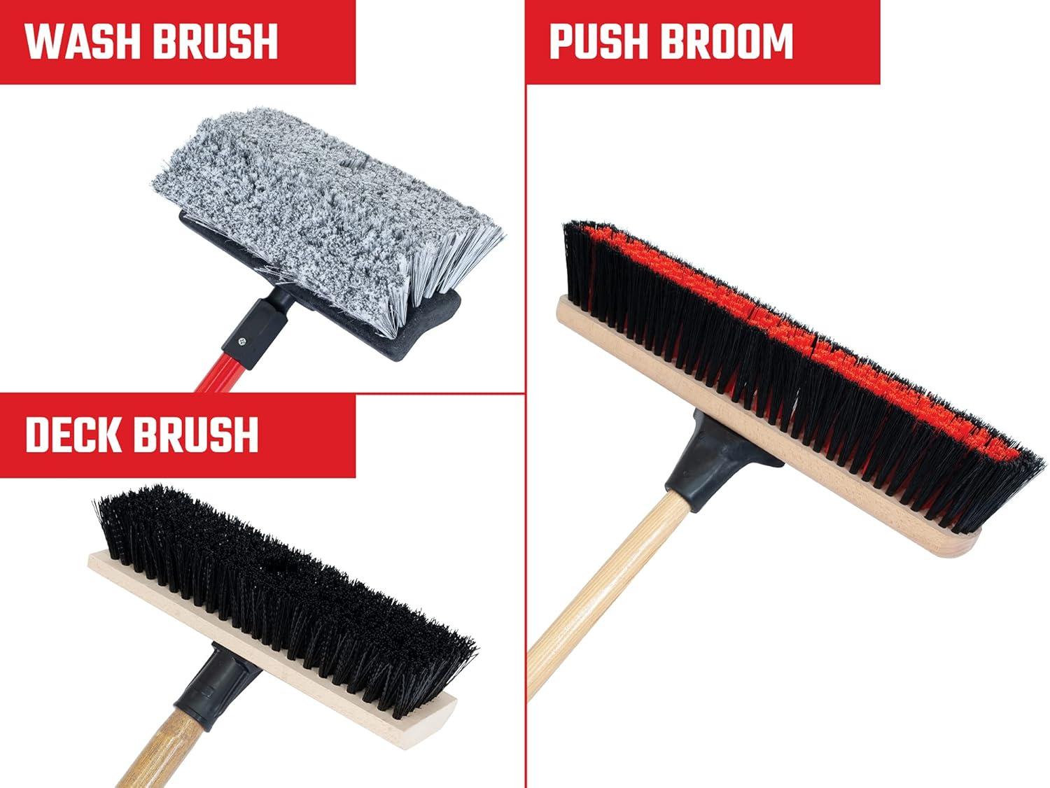 image:imageCRAFTSMAN CMXMKIT0080 3Piece Heavy Duty Cleaning Tool Set with 10 inAllSurface Wash12 in Scrubbing Deck Brush amp 18 in Push Broom Brown3Piece Seasonal CleanUp Pack