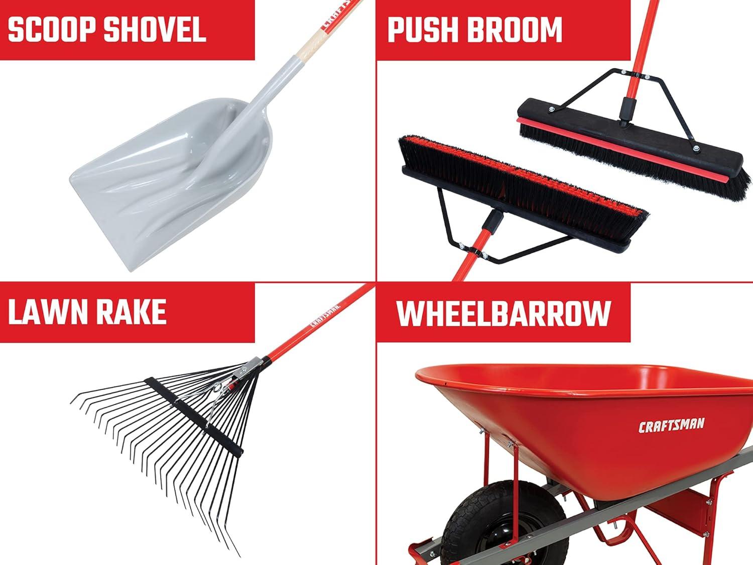 image:imageCRAFTSMAN CMXMKIT0080 3Piece Heavy Duty Cleaning Tool Set with 10 inAllSurface Wash12 in Scrubbing Deck Brush amp 18 in Push Broom Brown4Piece Lawn Debris CleanUp Pack
