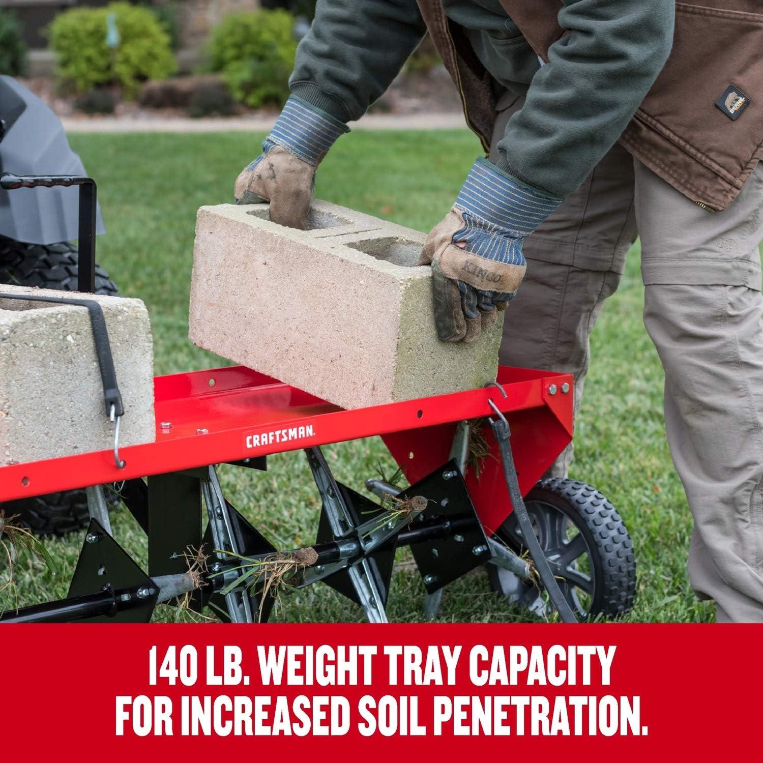 image:imageCRAFTSMAN CMXGZBF7124213 40 Tow Behind Lawn Plug Aerator 24 Galvanized Steel coring Points Steel Deck That can Support to 140lbs Weight for Better aerating