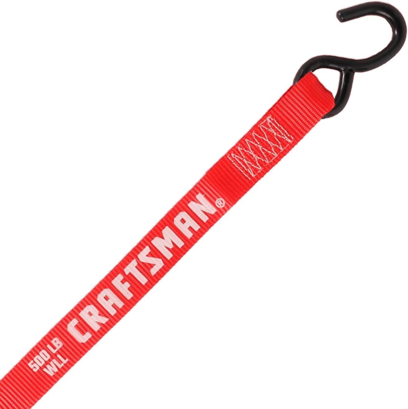 image:imageCRAFTSMAN CMXAZBS15004 BlackRed 1 x 12 Ratchet Tie Down Straps LightMidWeight Duty 1500 lb Break Strength 4 Pack4 Pack