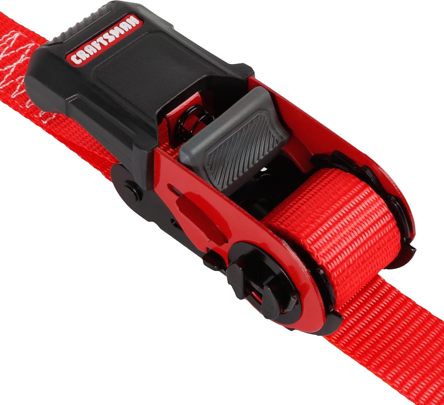 image:imageCRAFTSMAN CMXAZBS15004 BlackRed 1 x 12 Ratchet Tie Down Straps LightMidWeight Duty 1500 lb Break Strength 4 Pack4 Pack