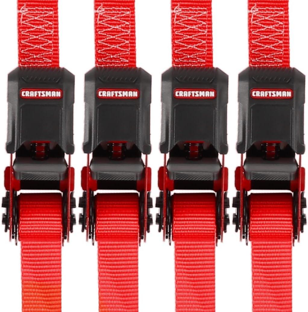 image:imageCRAFTSMAN CMXAZBS15004 BlackRed 1 x 12 Ratchet Tie Down Straps LightMidWeight Duty 1500 lb Break Strength 4 Pack4 Pack