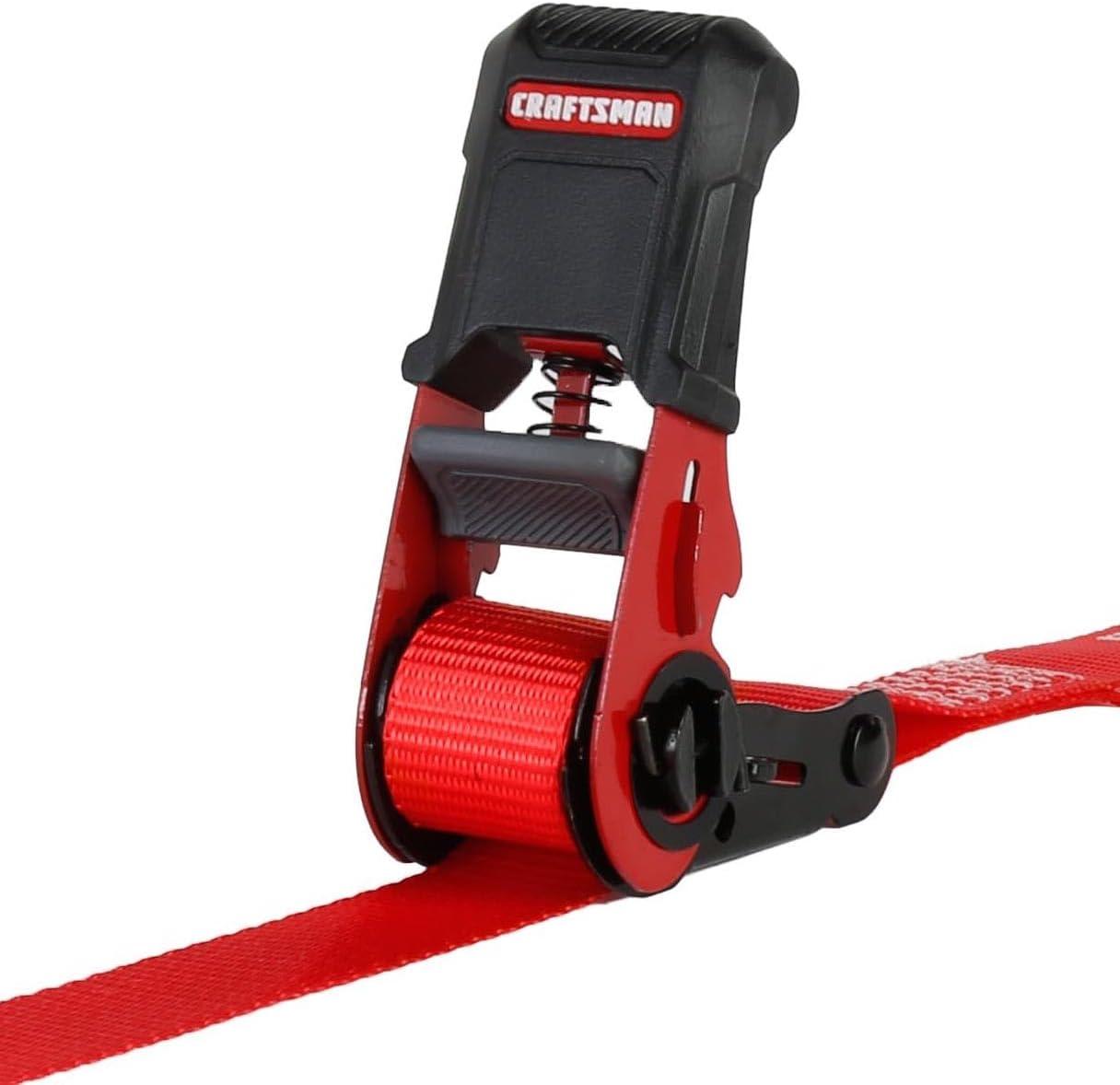 image:imageCRAFTSMAN CMXAZBS15004 BlackRed 1 x 12 Ratchet Tie Down Straps LightMidWeight Duty 1500 lb Break Strength 4 Pack4 Pack