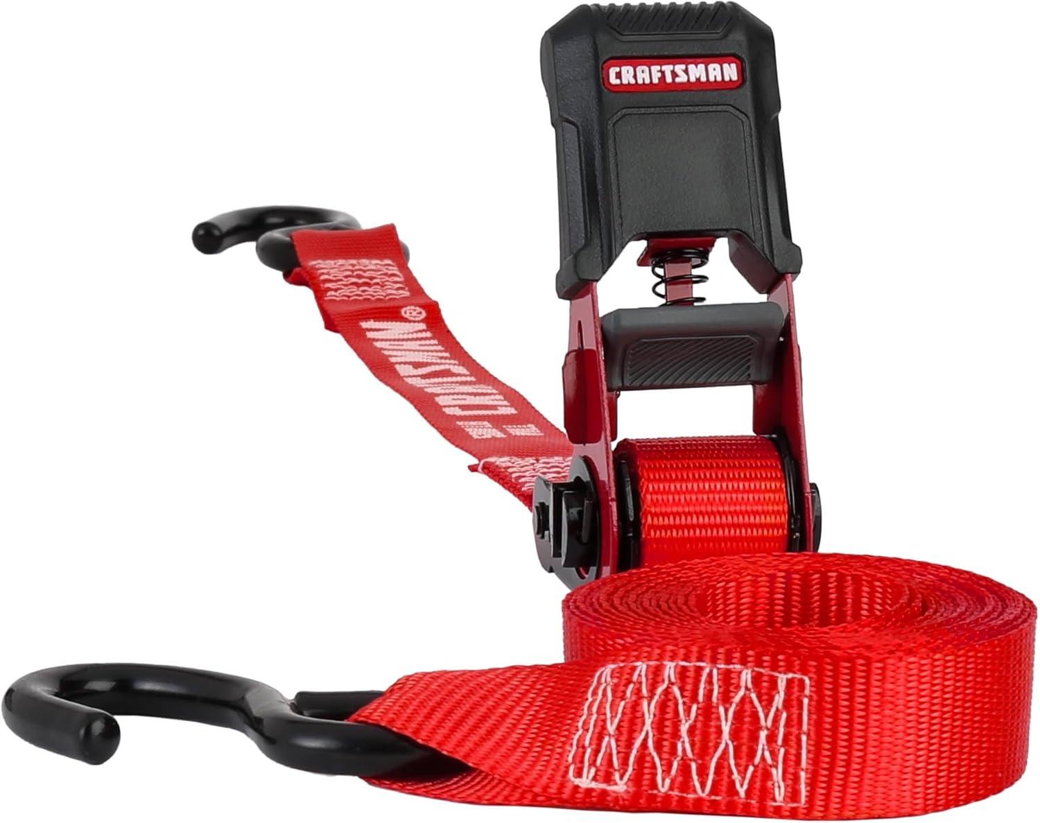 image:imageCRAFTSMAN CMXAZBS15004 BlackRed 1 x 12 Ratchet Tie Down Straps LightMidWeight Duty 1500 lb Break Strength 4 Pack4 Pack
