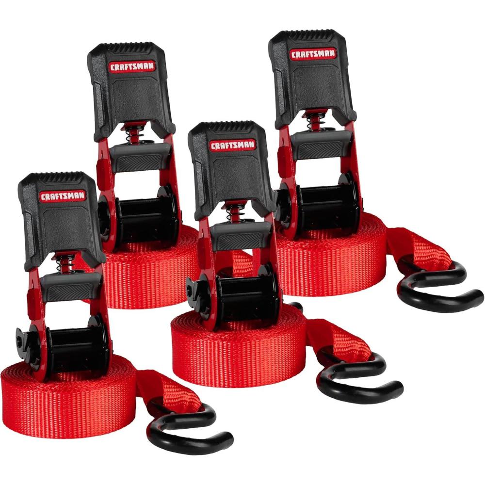 image:imageCRAFTSMAN CMXAZBS15004 BlackRed 1 x 12 Ratchet Tie Down Straps LightMidWeight Duty 1500 lb Break Strength 4 Pack4 Pack