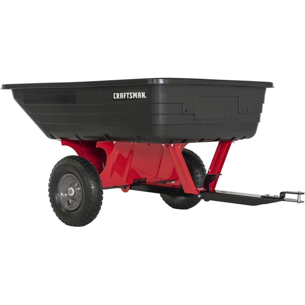 image:imageCraftsman CMXGZBF7124489 350 lb Load Capacity Tow Behind Poly DumpSwivel Cart 10 CU FT Capacity Lawn amp Garden CartTrailer for Lawn Mowers Easy to Use Hand Dumping MechanismCART
