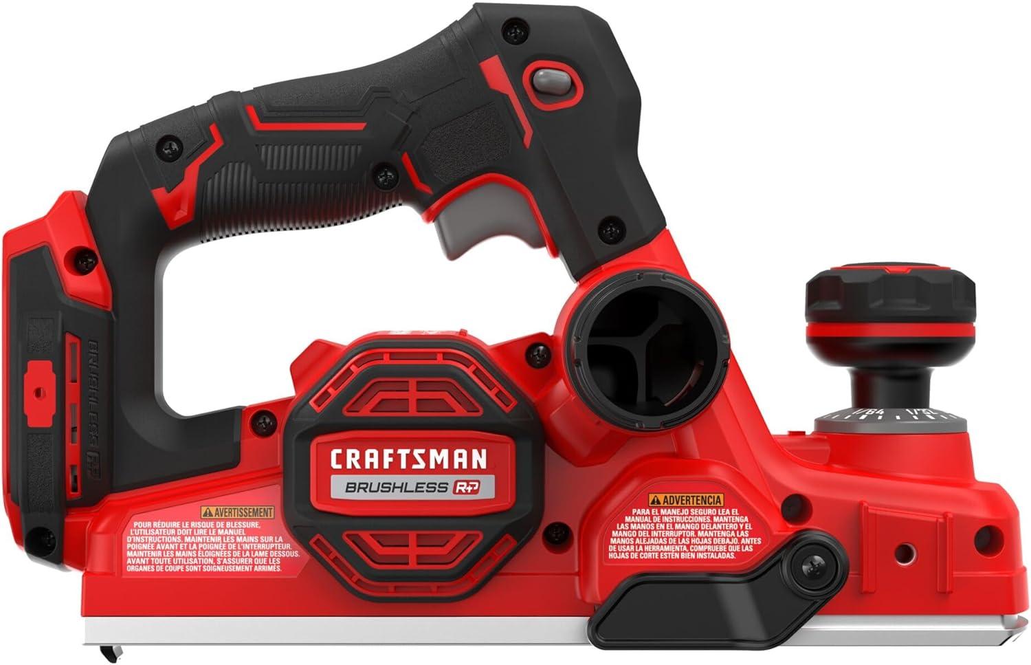 image:imageCRAFTSMAN V20 Cordless Brushless Hand Planer 314 In Fast Cutting Wood Planer with Dust Bag Up to 15000 RPM Tool Only CMCW350B