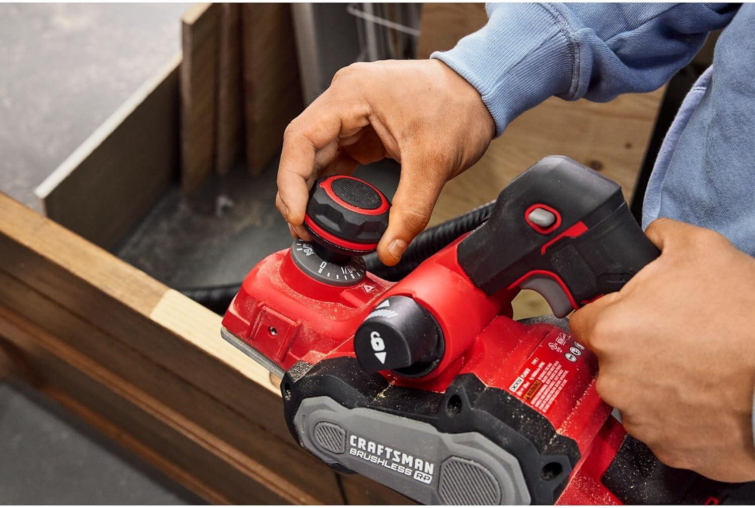 image:imageCRAFTSMAN V20 Cordless Brushless Hand Planer 314 In Fast Cutting Wood Planer with Dust Bag Up to 15000 RPM Tool Only CMCW350B