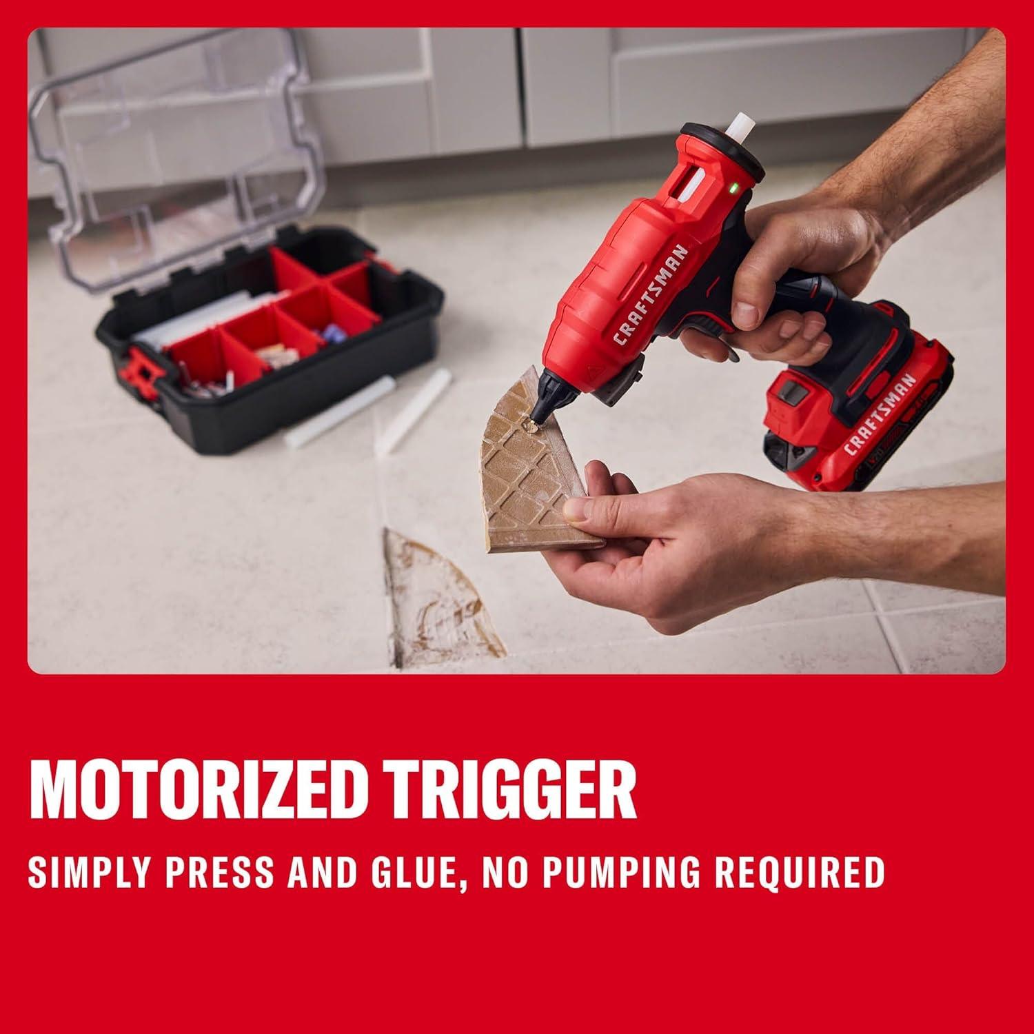 image:imageCRAFTSMAN V20 Hot Glue Gun Full Size Cordless Glue Gun and Sticks Set with LED Light Interchangeable Nozzles and Wrench Retractable Dip Tray Fast Preheat Long Runtime Tool Only CMGL200B