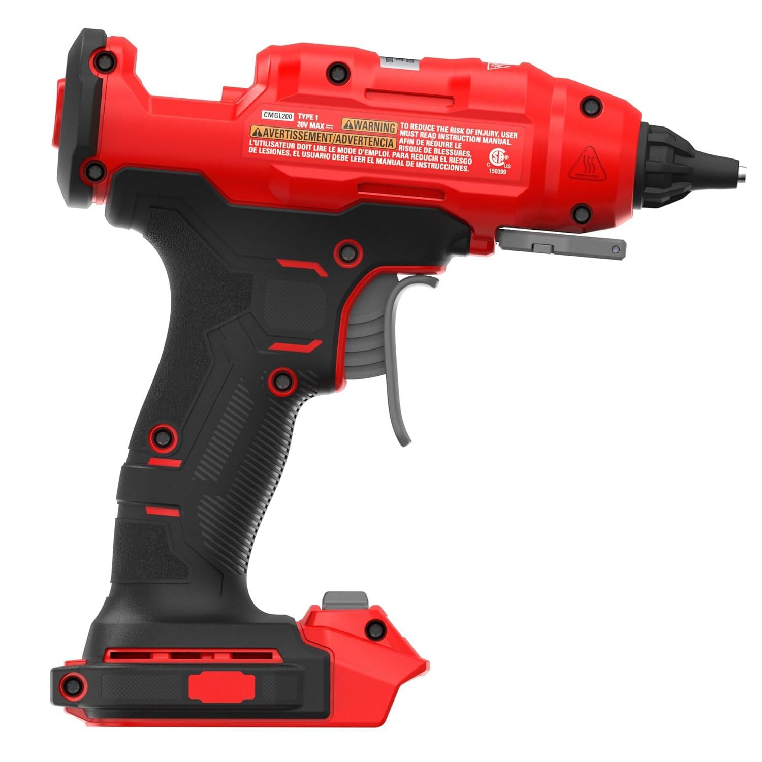 image:imageCRAFTSMAN V20 Hot Glue Gun Full Size Cordless Glue Gun and Sticks Set with LED Light Interchangeable Nozzles and Wrench Retractable Dip Tray Fast Preheat Long Runtime Tool Only CMGL200B