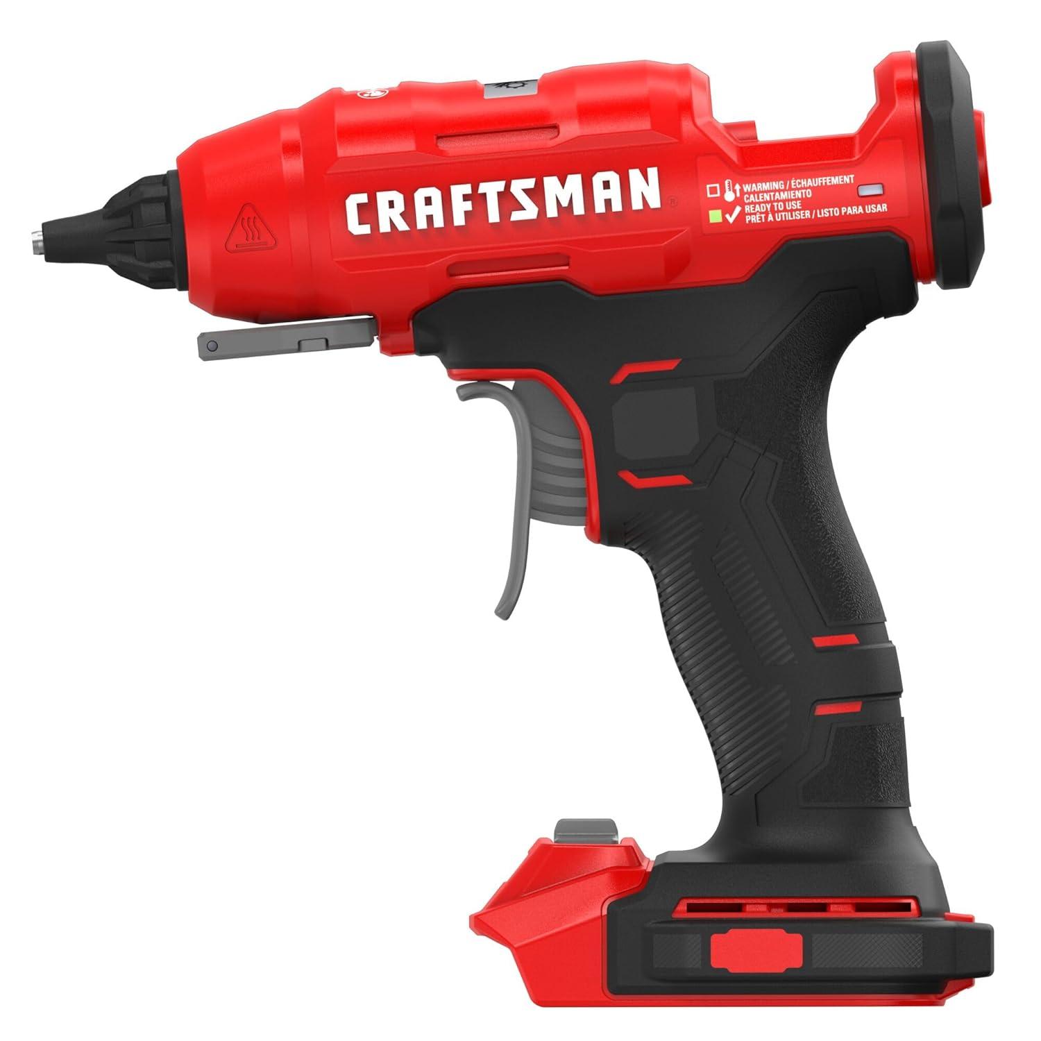 image:imageCRAFTSMAN V20 Hot Glue Gun Full Size Cordless Glue Gun and Sticks Set with LED Light Interchangeable Nozzles and Wrench Retractable Dip Tray Fast Preheat Long Runtime Tool Only CMGL200B