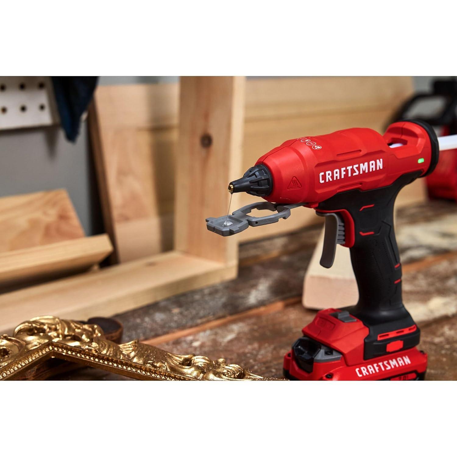 image:imageCRAFTSMAN V20 Hot Glue Gun Full Size Cordless Glue Gun and Sticks Set with LED Light Interchangeable Nozzles and Wrench Retractable Dip Tray Fast Preheat Long Runtime Tool Only CMGL200B