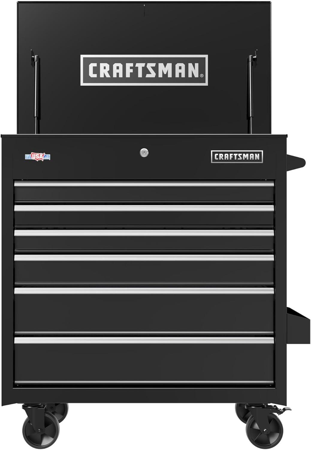 image:imageCRAFTSMAN Tool Chest with Wheels Full Bank Utility Cart Six SoftClose Drawers Power Outlets Side Tray Storage Cart Heavy Duty Casters 37 x 21 x 41 Inch Black CMSTUC06BK