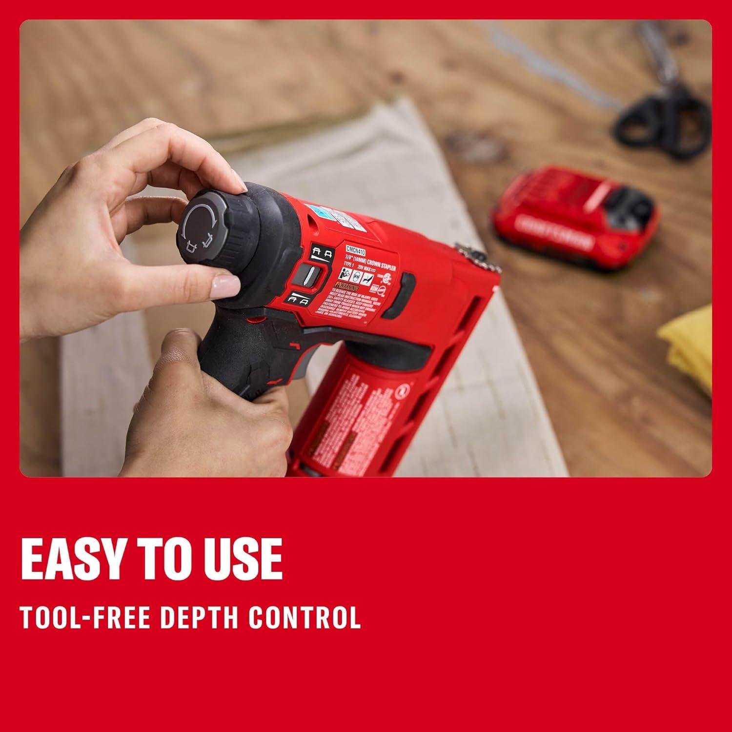 image:imageCRAFTSMAN V20 Staple Gun 38 in Wide Crown Stapler Cordless Staple Gun Battery Powered Tool Only CMCN410B