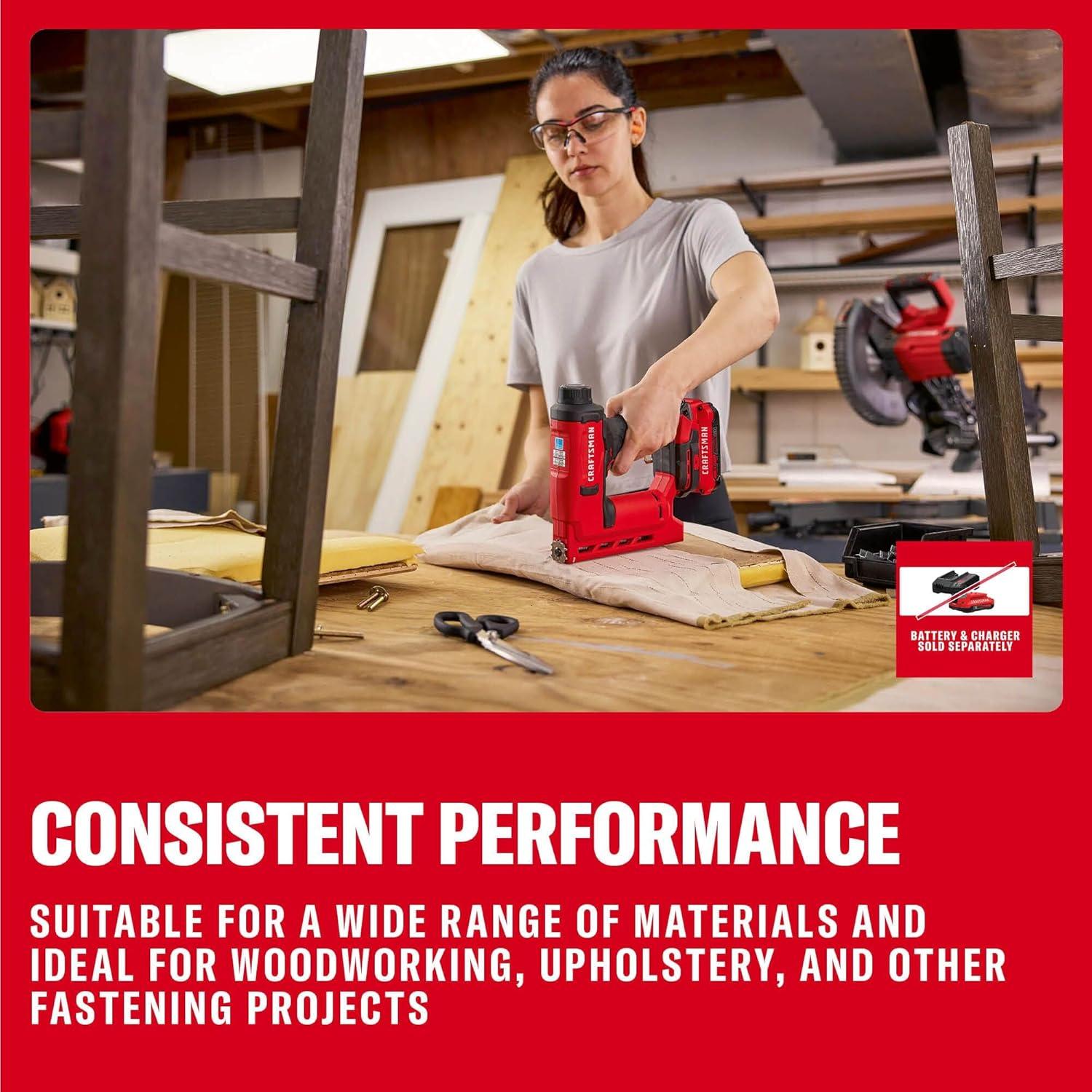 image:imageCRAFTSMAN V20 Staple Gun 38 in Wide Crown Stapler Cordless Staple Gun Battery Powered Tool Only CMCN410B