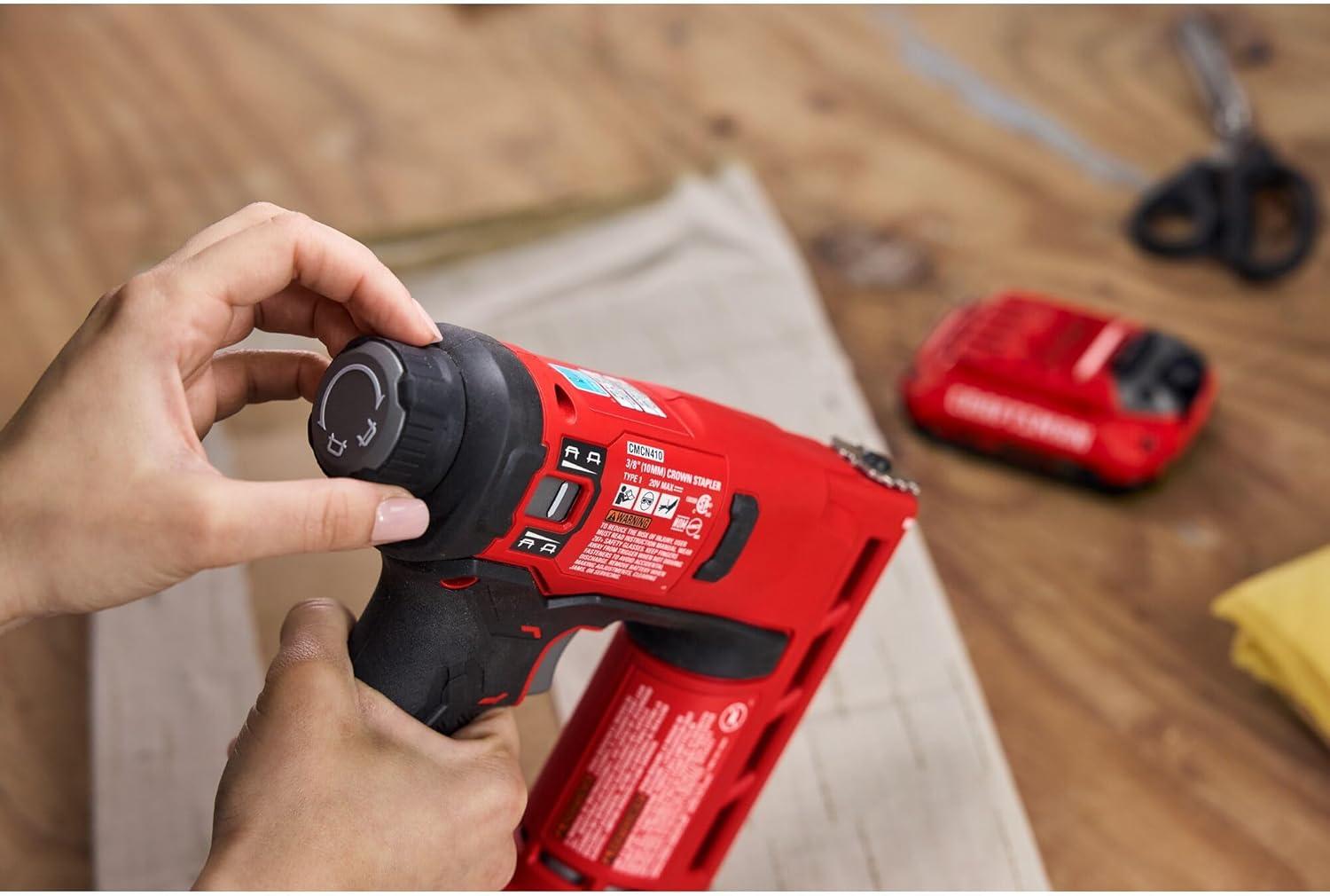 image:imageCRAFTSMAN V20 Staple Gun 38 in Wide Crown Stapler Cordless Staple Gun Battery Powered Tool Only CMCN410B