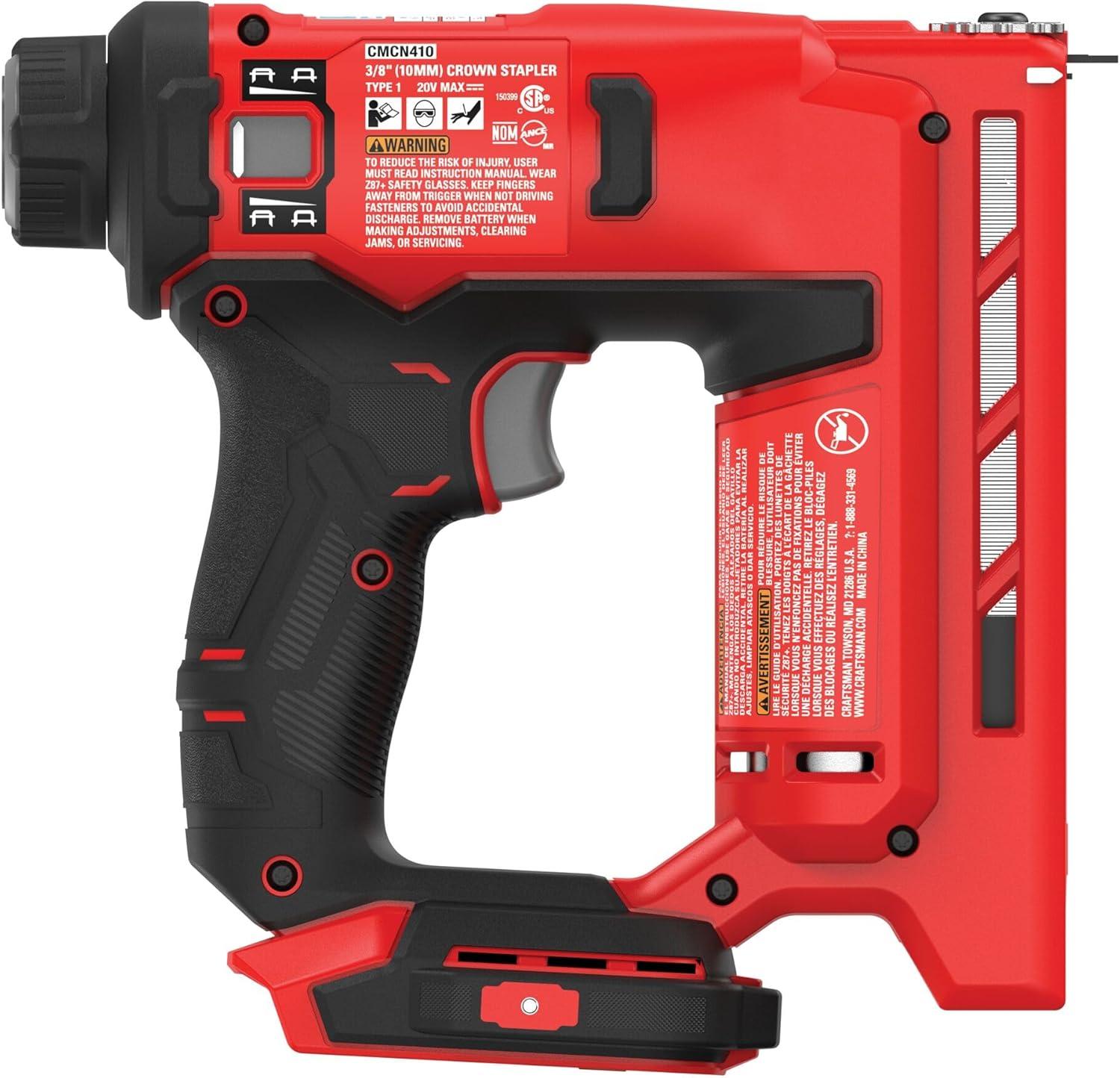 image:imageCRAFTSMAN V20 Staple Gun 38 in Wide Crown Stapler Cordless Staple Gun Battery Powered Tool Only CMCN410B