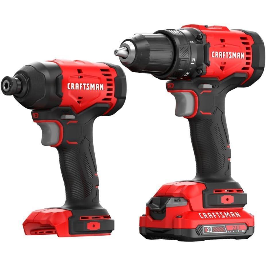 image:imageCRAFTSMAN V20 Cordless Drill Set and Impact Driver Includes 2Ah Battery and Charger Power Tool Set with 1700 RPM 12 In Power Drill 1800 Torque 14 In Impact Screwdriver CMCK201D1