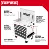 CRAFTSMAN Full Bank Utility Cart, Rolling Cart with Six Soft-Close Drawers, 37 x 21 x 41 Inch, Power Outlets, Side Tray, Heavy Duty Casters Rolling Tool Chest, White (CMSTUC06WB)