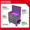CRAFTSMAN Full Bank Utility Cart on Wheels, 37 x 21 x 41 Inch, Six Soft-Close Drawers, Power Outlets, Side Tray, Rolling Tool Box, Purple (CMSTUC06PB)