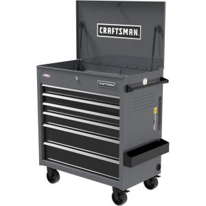 CRAFTSMAN Tool Cart with Wheels, Full Bank Rolling Utility Cart, 37 x 21 x 41 Inch, Power Outlets and USB Connectors, Integrated Pegboard, Internal Locking System, Gray (CMSTUC06GB)