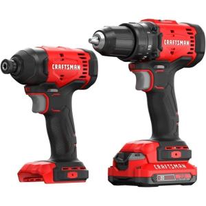 CRAFTSMAN V20 Cordless Drill Set and Impact Driver, Includes 2Ah Battery and Charger, Power Tool Set with 1700 RPM 1/2 In. Power Drill, 1800 Torque 1/4 In. Impact Screwdriver (CMCK201D1)